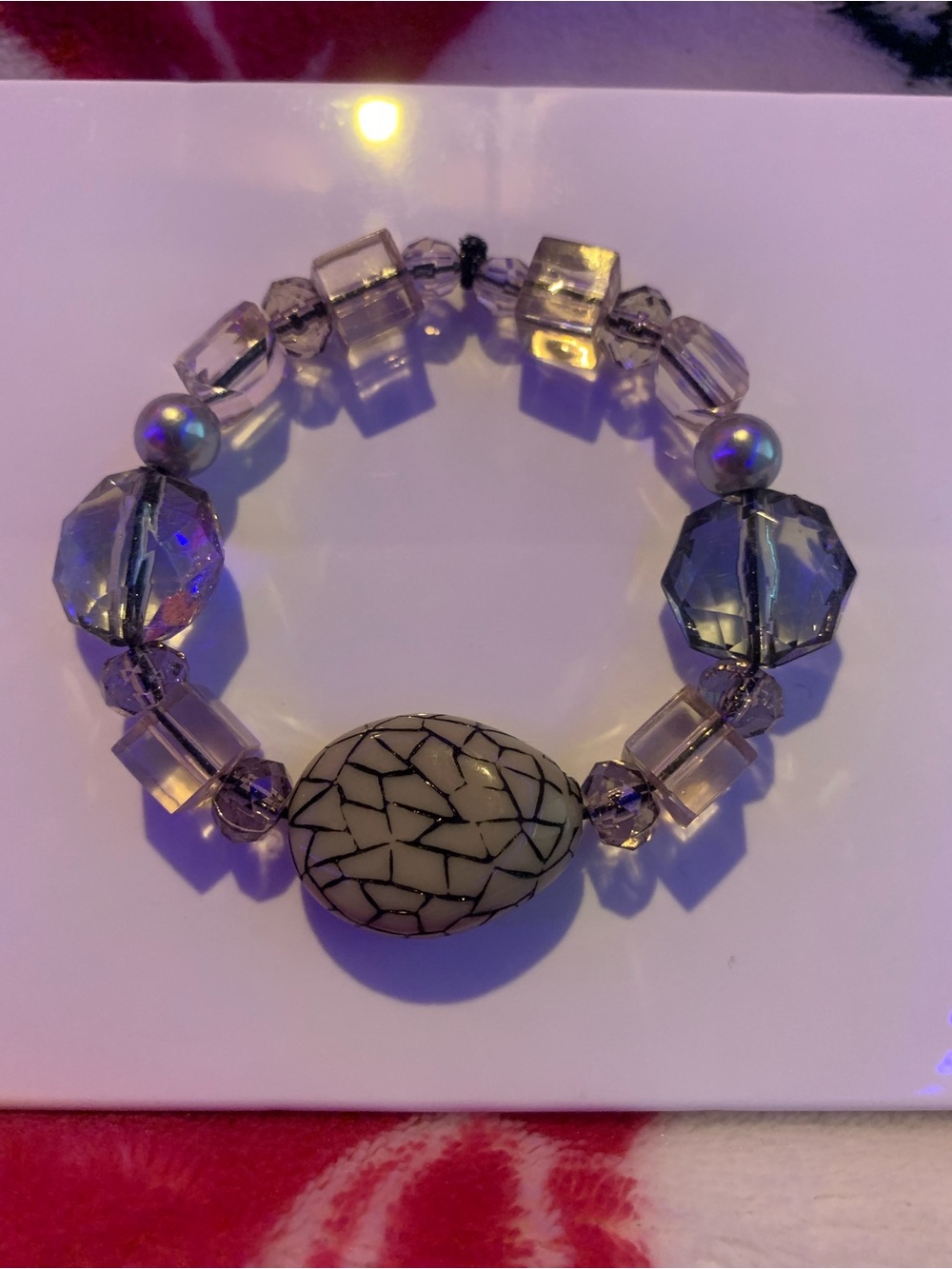 Handmade Crackle Stone and Faceted Bead Stretch Bracelet